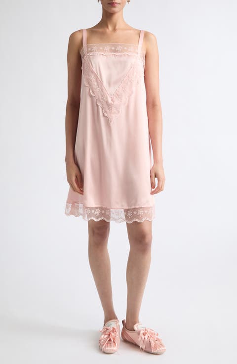 Embroidered Trim Satin Slipdress