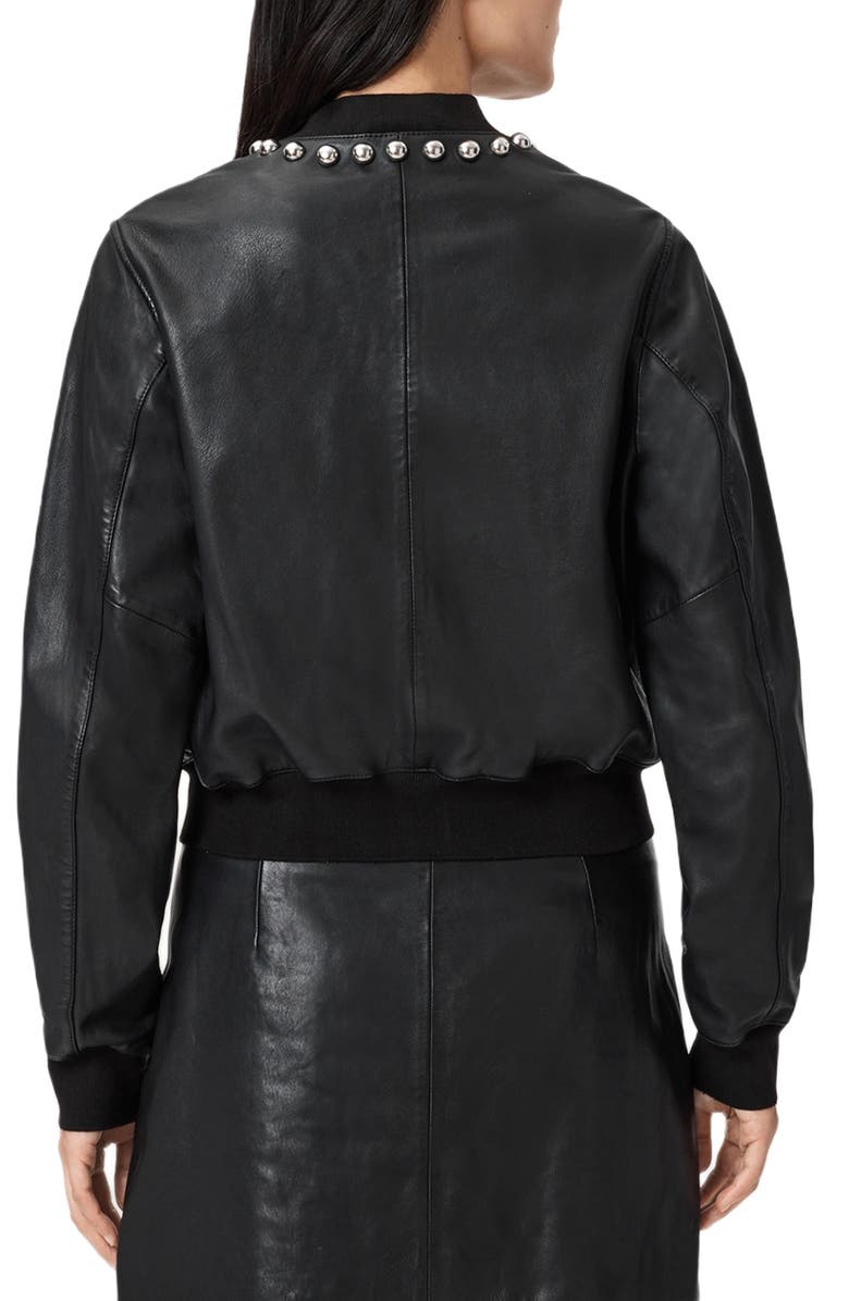 AllSaints Orten Wilder Studded Leather Bomber Jacket, Alternate, color, Black