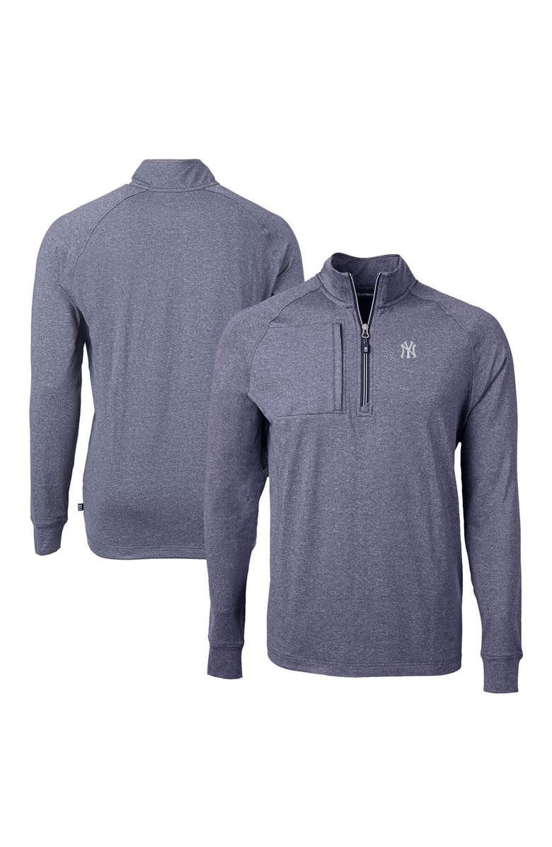 Cutter & Buck Men's Cutter & Buck Heather Navy New York Yankees Big & Tall Adapt Eco Knit Stretch Recycled Quarter-Zip Pullover Top, Main, color, Heather Navy