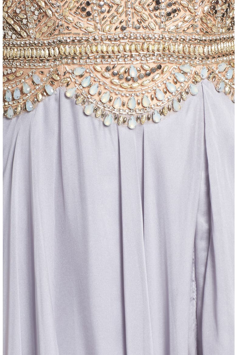 Beaded Chiffon Ballgown, Alternate, color, PLATINUM