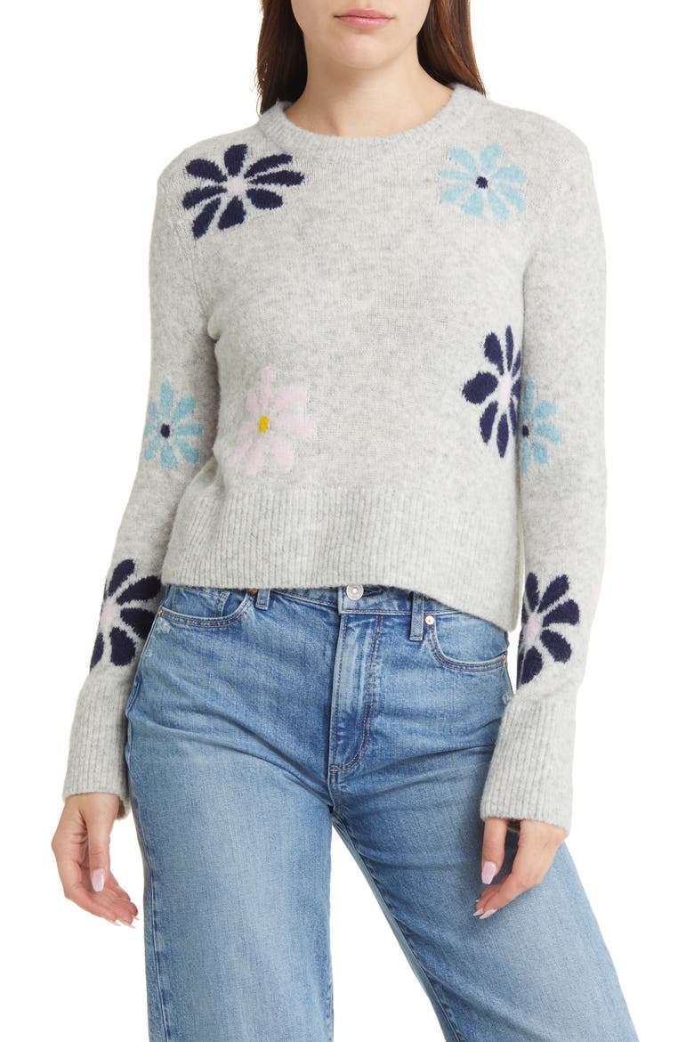 Anise Floral Crewneck Sweater, Main, color, GREY MULTI