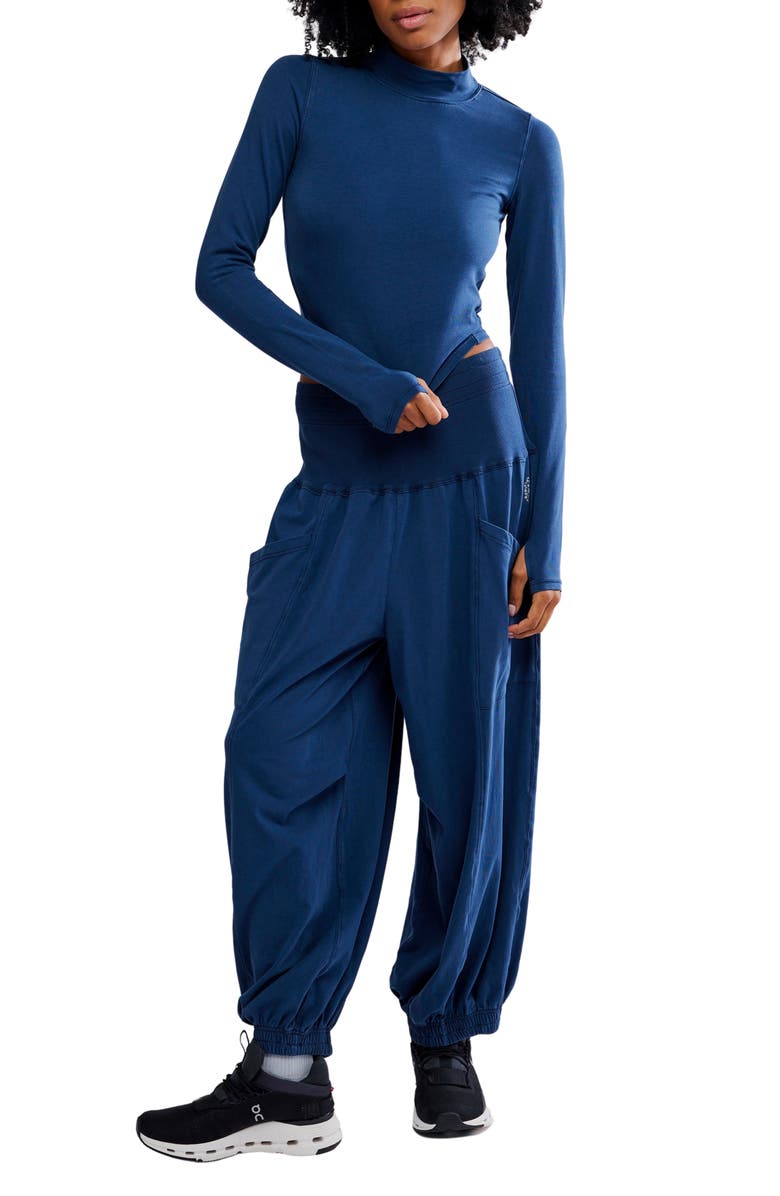 Free People Up in the Air Crop Cotton Blend T-Shirt & Sweatpants Set, Main, color, Midnight Navy