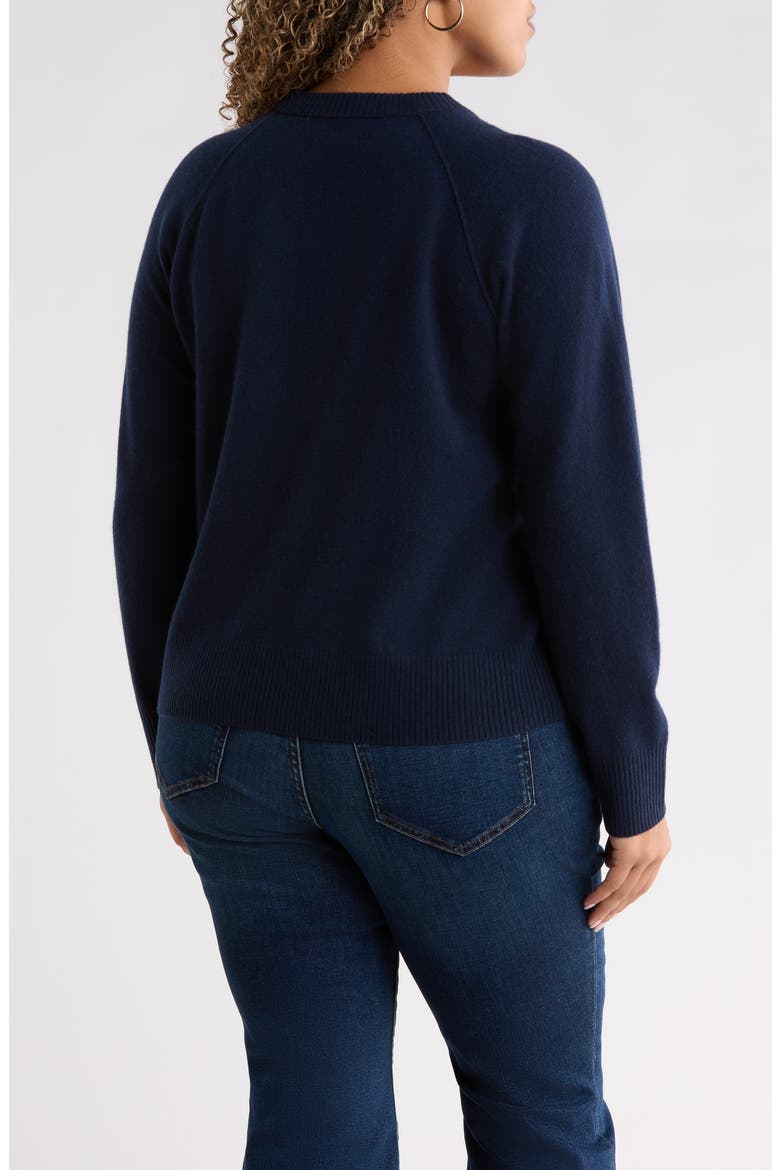 Wool and Cashmere Intarsia Crewneck Sweater, Alternate, color, NAVY- IVORY SNOWFLAKE