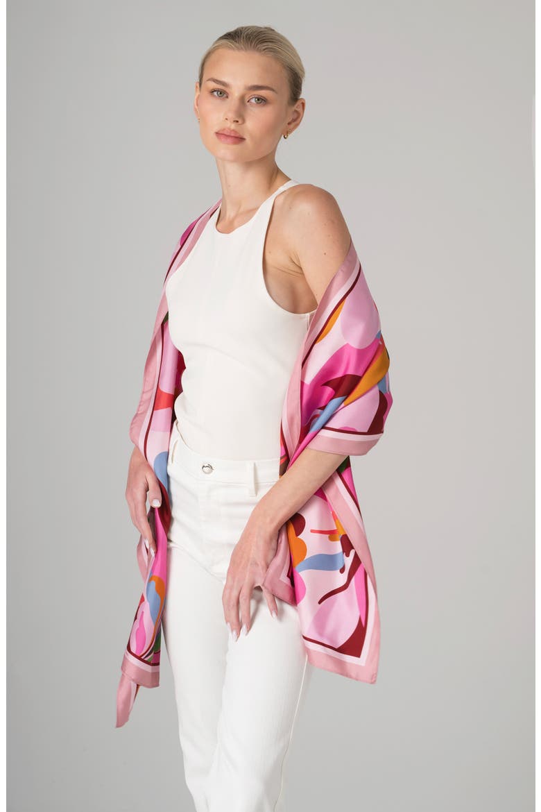 Petal Mirage Oblong Silk Scarf, Alternate, color, Pink