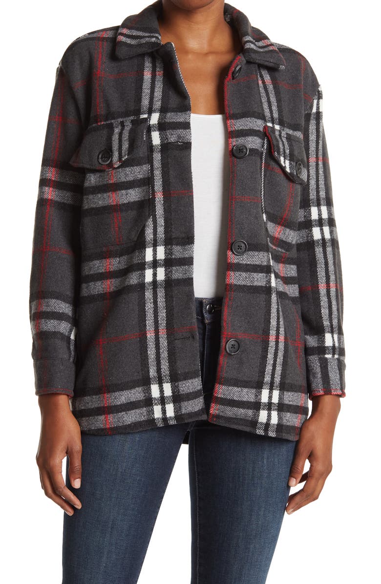 Ookie & Lala Flap Patch Pocket Plaid Shacket, Main, color, 