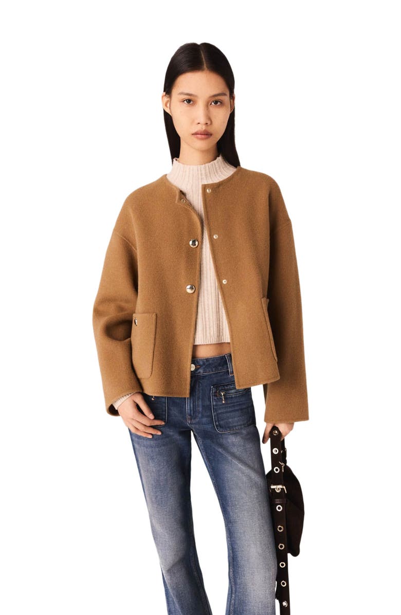 maje Double-faced coat with removable collar, Main, color, Camel