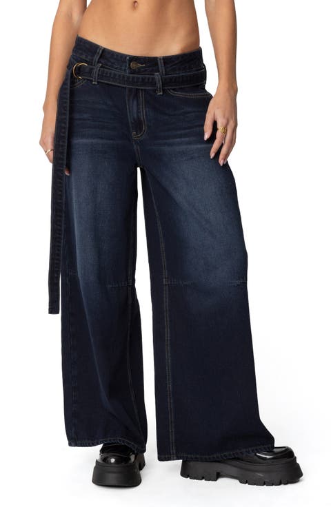 Belted Low Rise Super Baggy Jeans