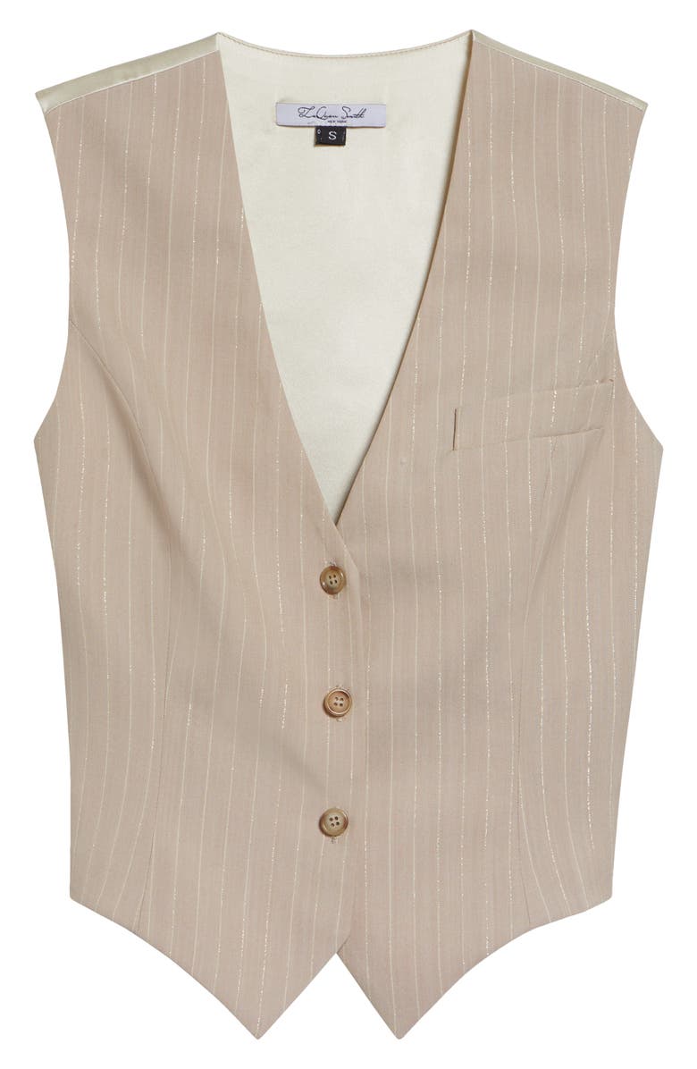 LaQuan Smith Shimmer Pinstripe Vest, Alternate, color, Sand