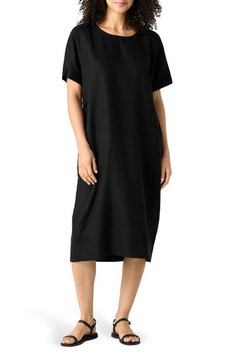 Jewel Neck Organic Linen Shift Dress