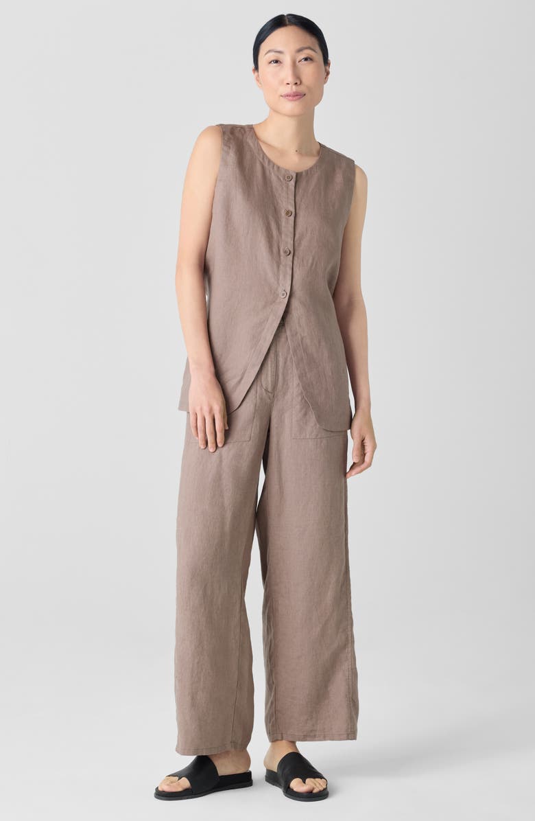Eileen Fisher Wide Leg Organic Linen Ankle Pants, Alternate, color, Cocoa
