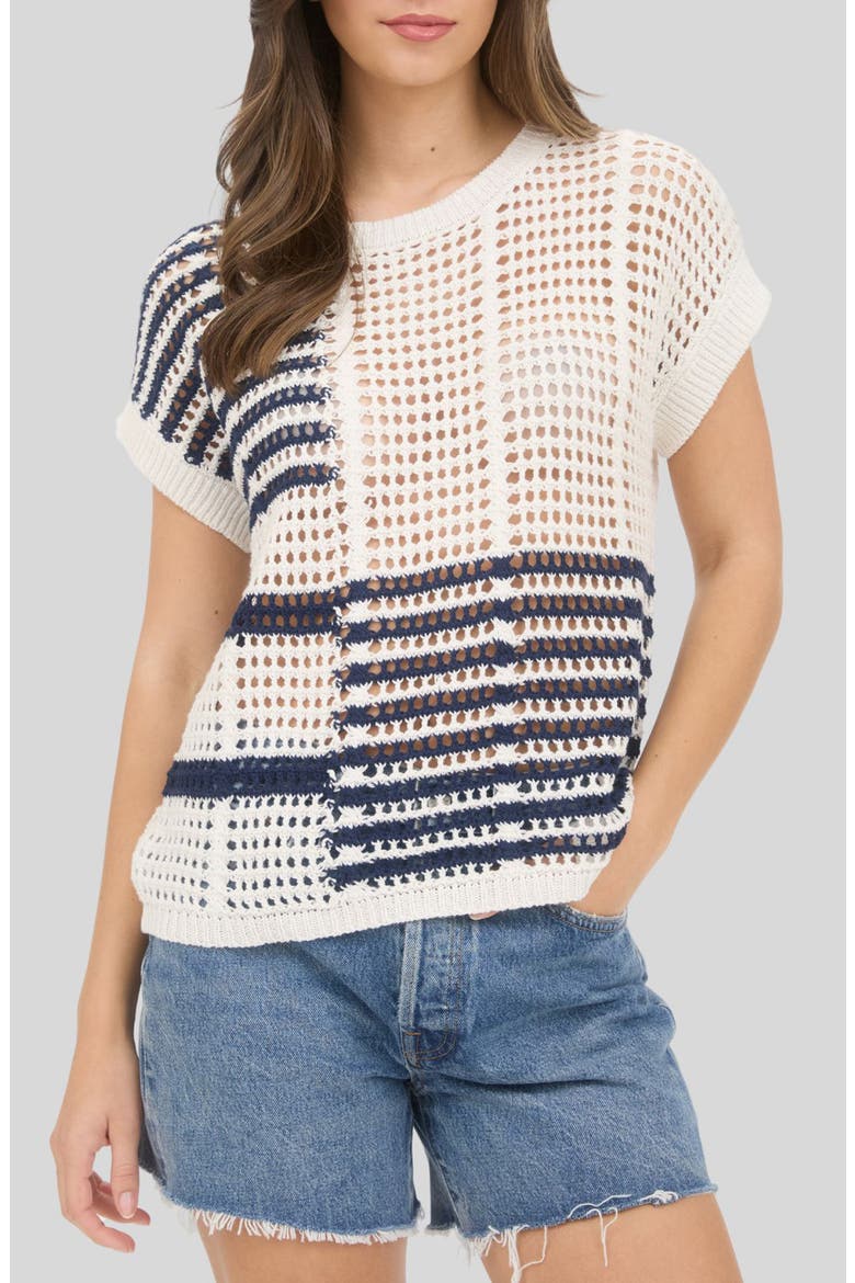 Colorblock Open Knit Top, Main, color, WHITE