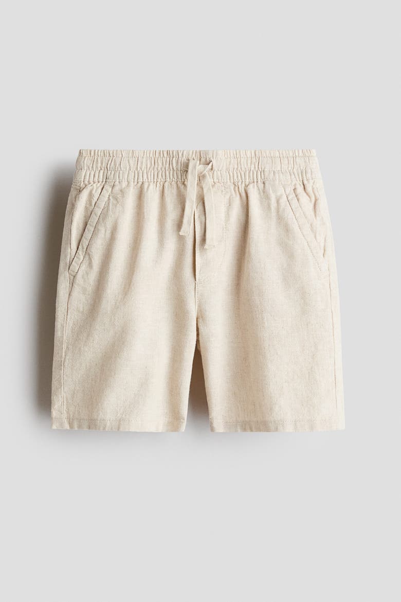 Linen-blend Drawstring Shorts, Alternate, color, Light beige