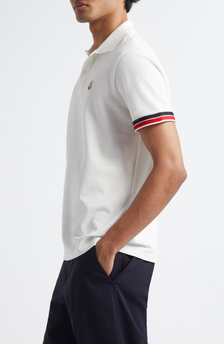 Moncler Tipped Cotton Piqué Polo, Alternate, color, Silk White