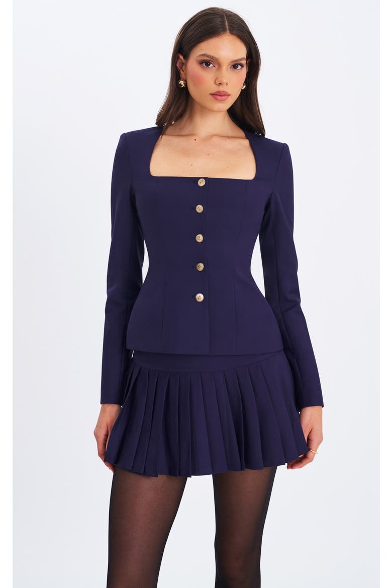 Skyla Square Neckline Peplum Blazer, Main, color, Indigo