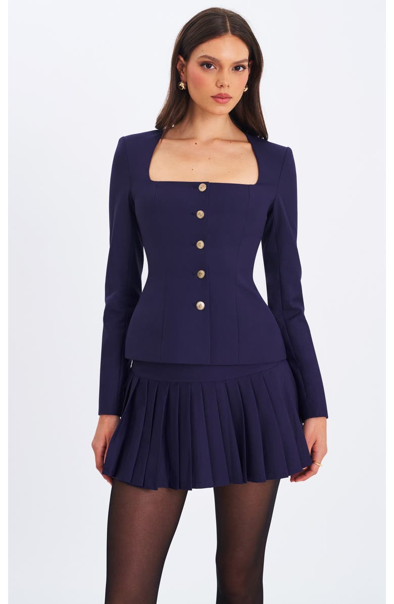 Miss Circle Skyla Square Neckline Peplum Blazer, Main, color, Indigo