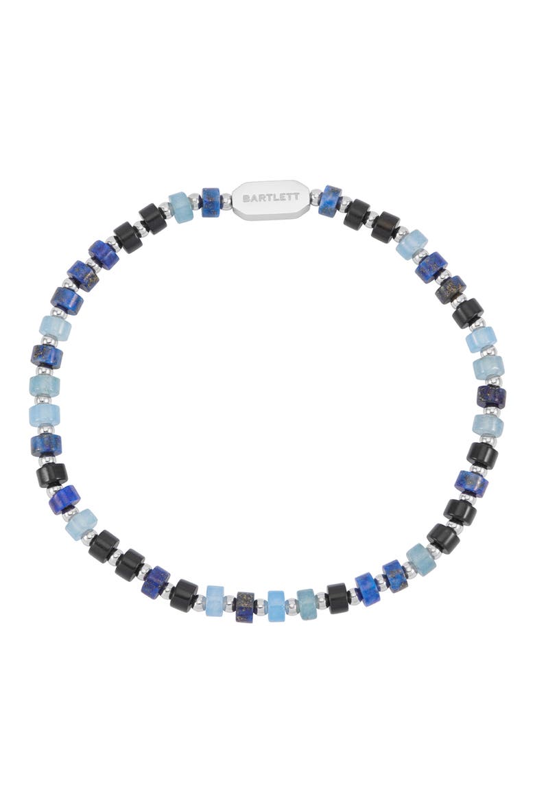 Men's Lapis Lazuli & Blue Lace Agate Beaded Bracelet, Main, color, SILVER