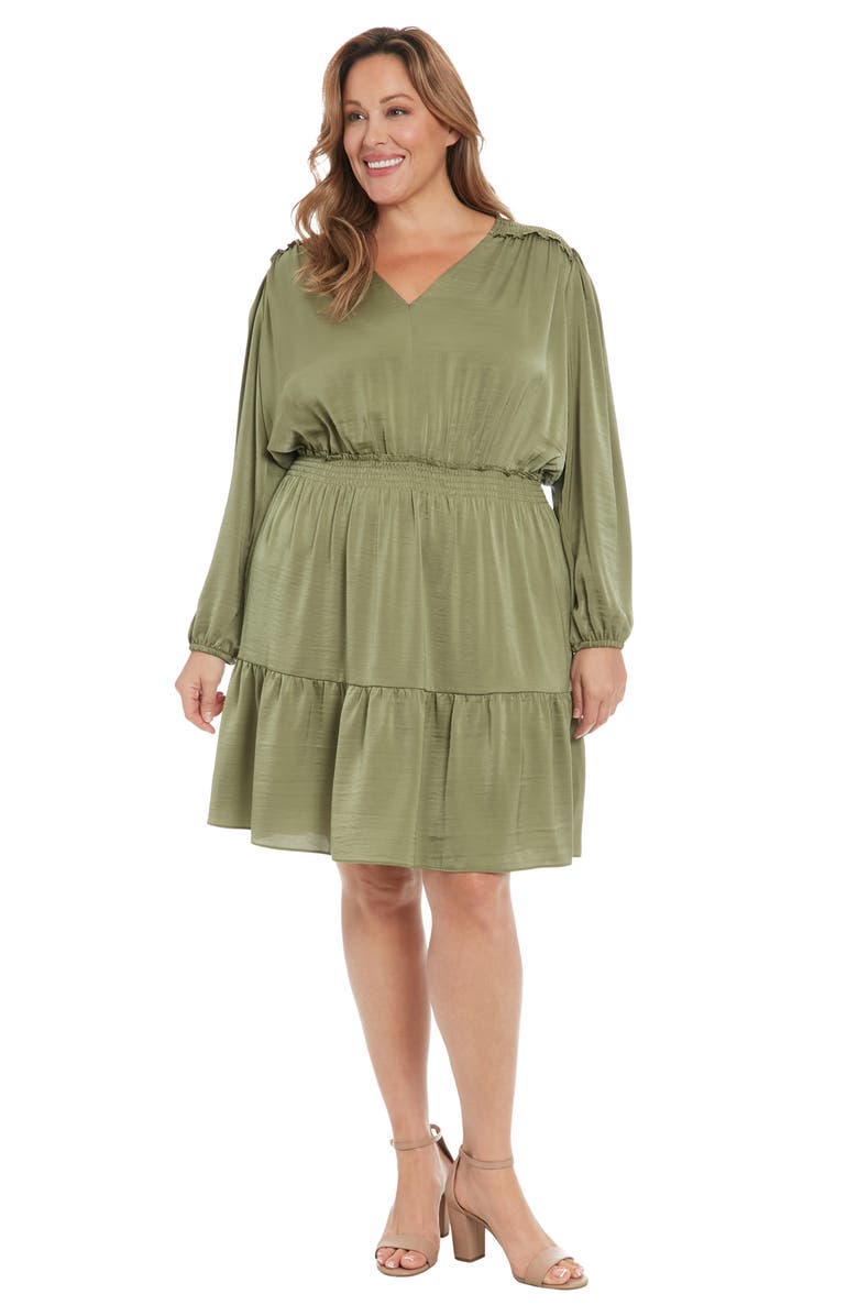 London Times Air Wash Smock Waist Long Sleeve Dress, Alternate, color, Moss