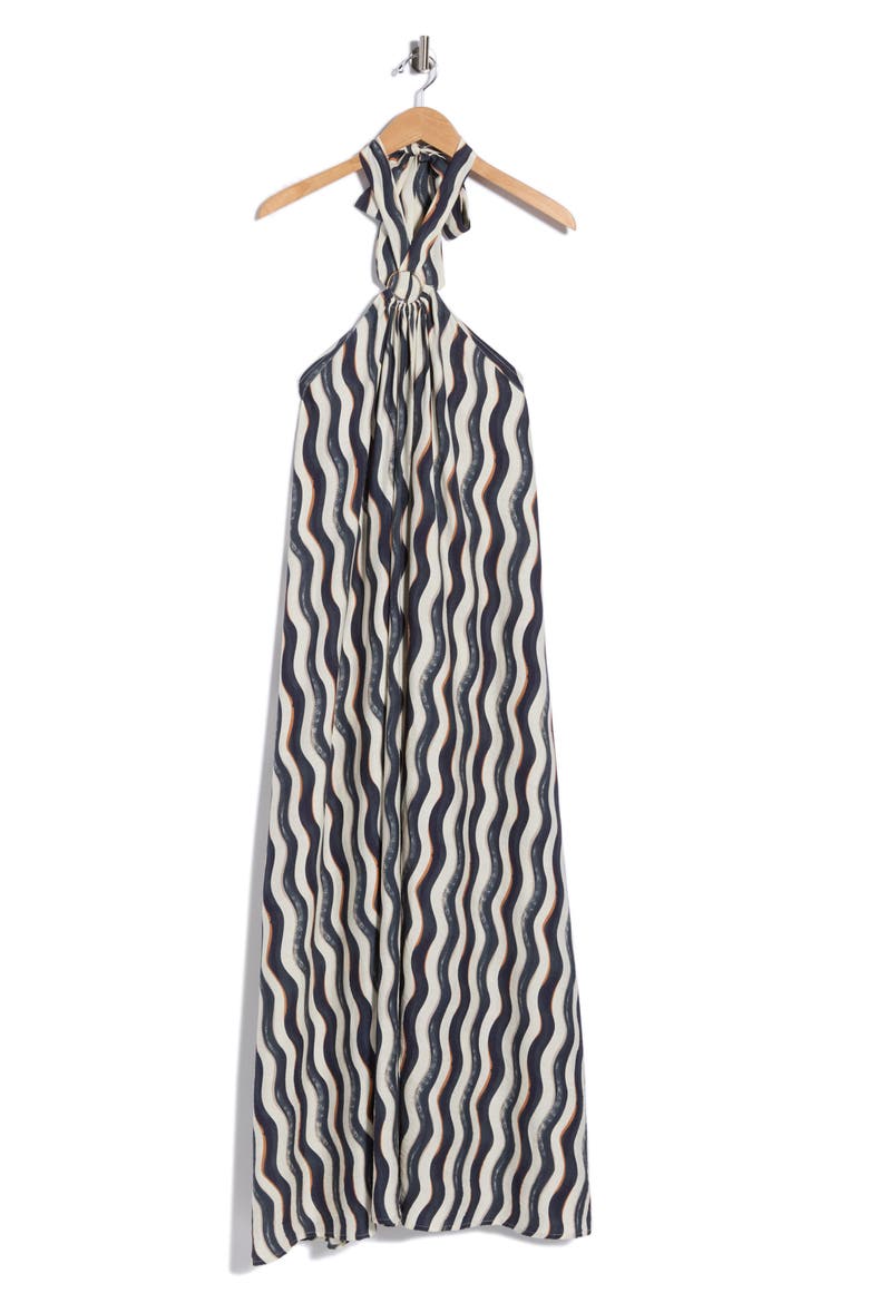 Ring Halter Maxi Cover-Up Dress, Alternate, color, WHITE/ NAVY WAVE