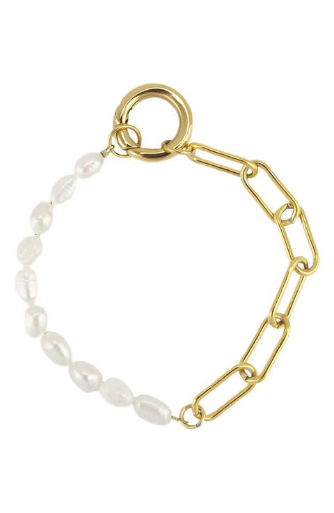 Faux Pearl Paperclip Chain Bracelet