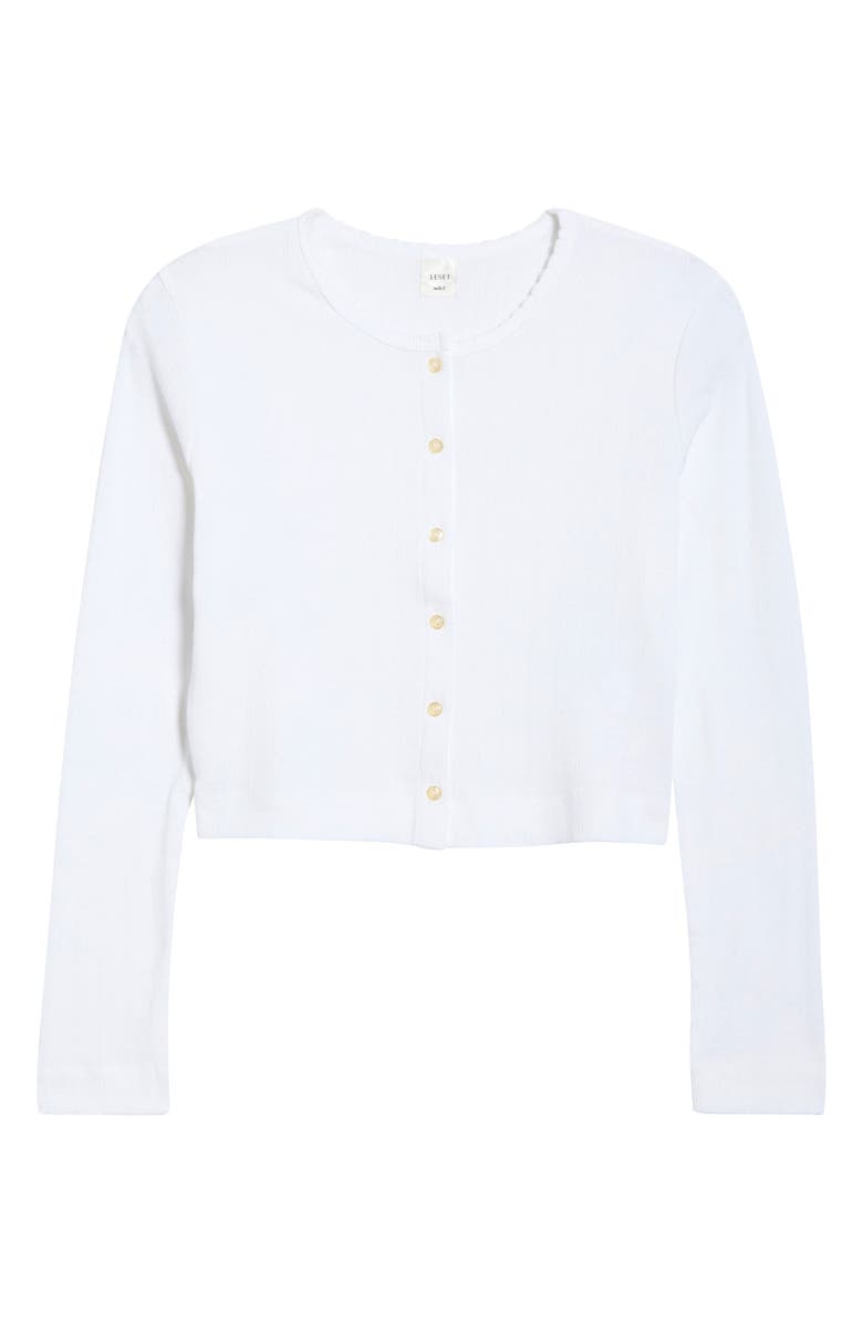 LESET Cotton Pointelle Crop Cardigan, Main, color, White