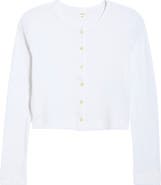 LESET Cotton Pointelle Crop Cardigan