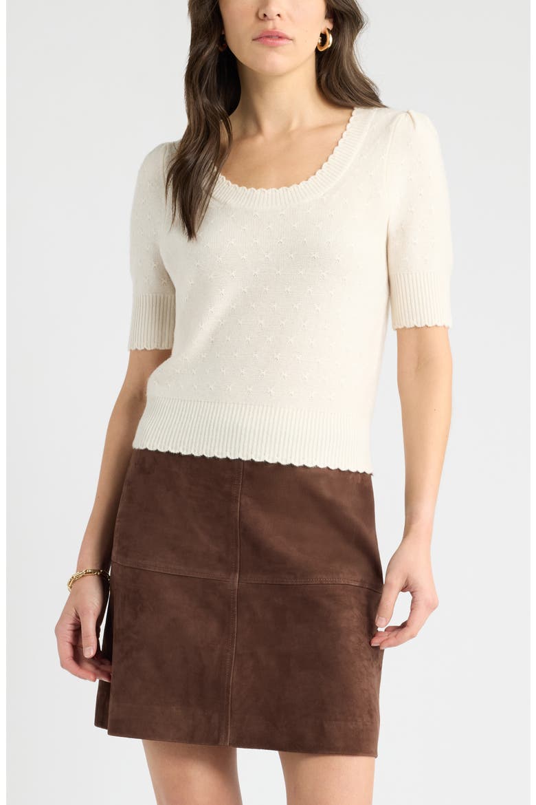 Short Sleeve Wool & Cashmere Sweater, Main, color, IVORY SNOW