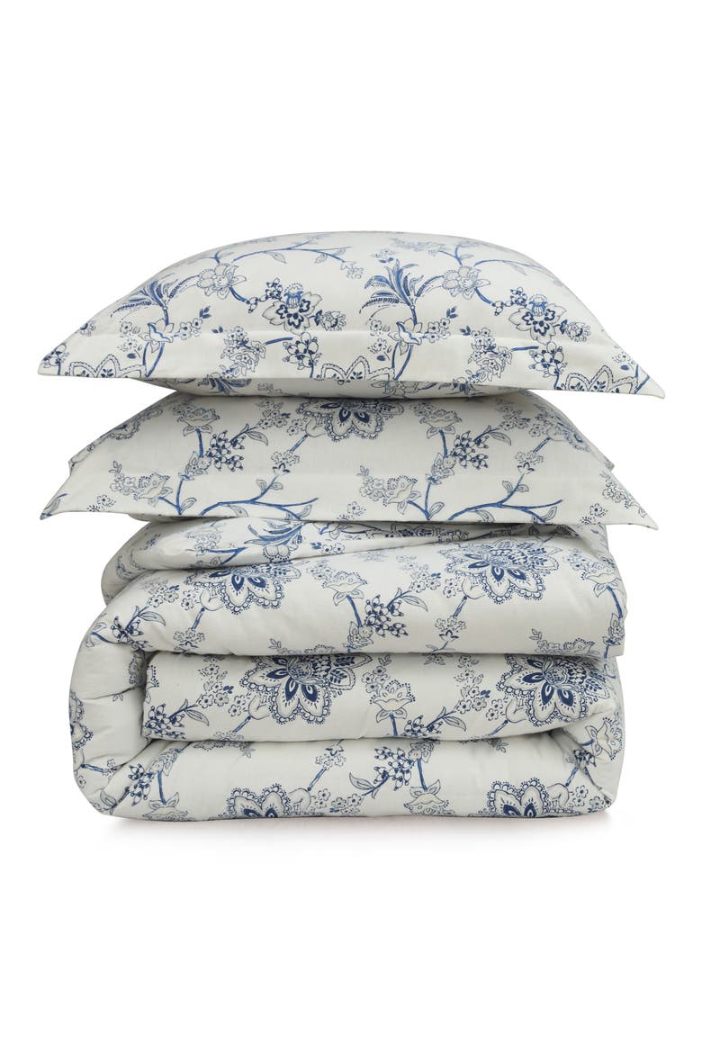 Floral Cotton Flannel Comforter & Pillow Sham Set, Main, color, IVORY/ BLUE