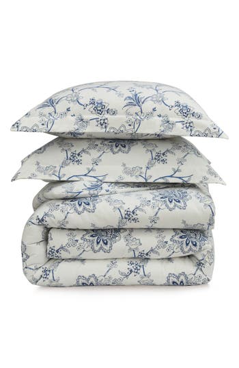 Azores Home Floral Cotton Flannel Comforter & Pillow Sham Set In Blue