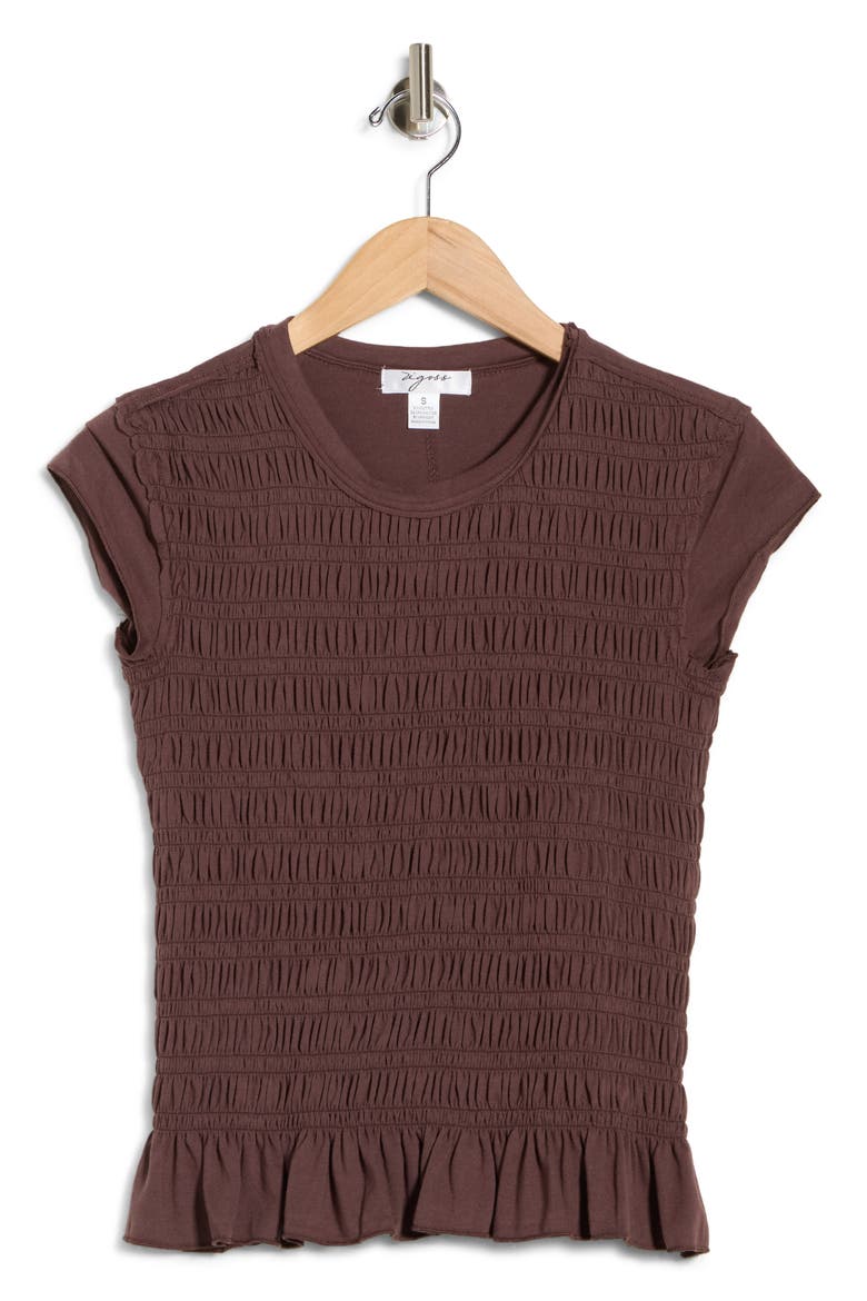 Smocked T-Shirt, Alternate, color, CHOCOLATE