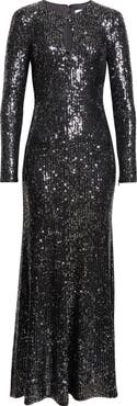 ST. JOHN Stretch Paillette Long Sleeve Gown