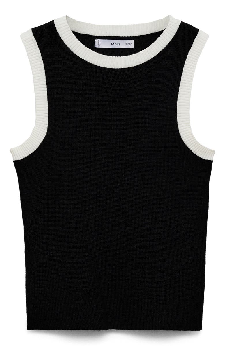 MANGO Contrast Piping Rib Tank Top, Alternate, color, Black