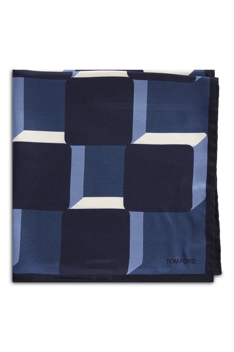 Geometric Print Silk Pocket Square, Main, color, ULTRAMARINE
