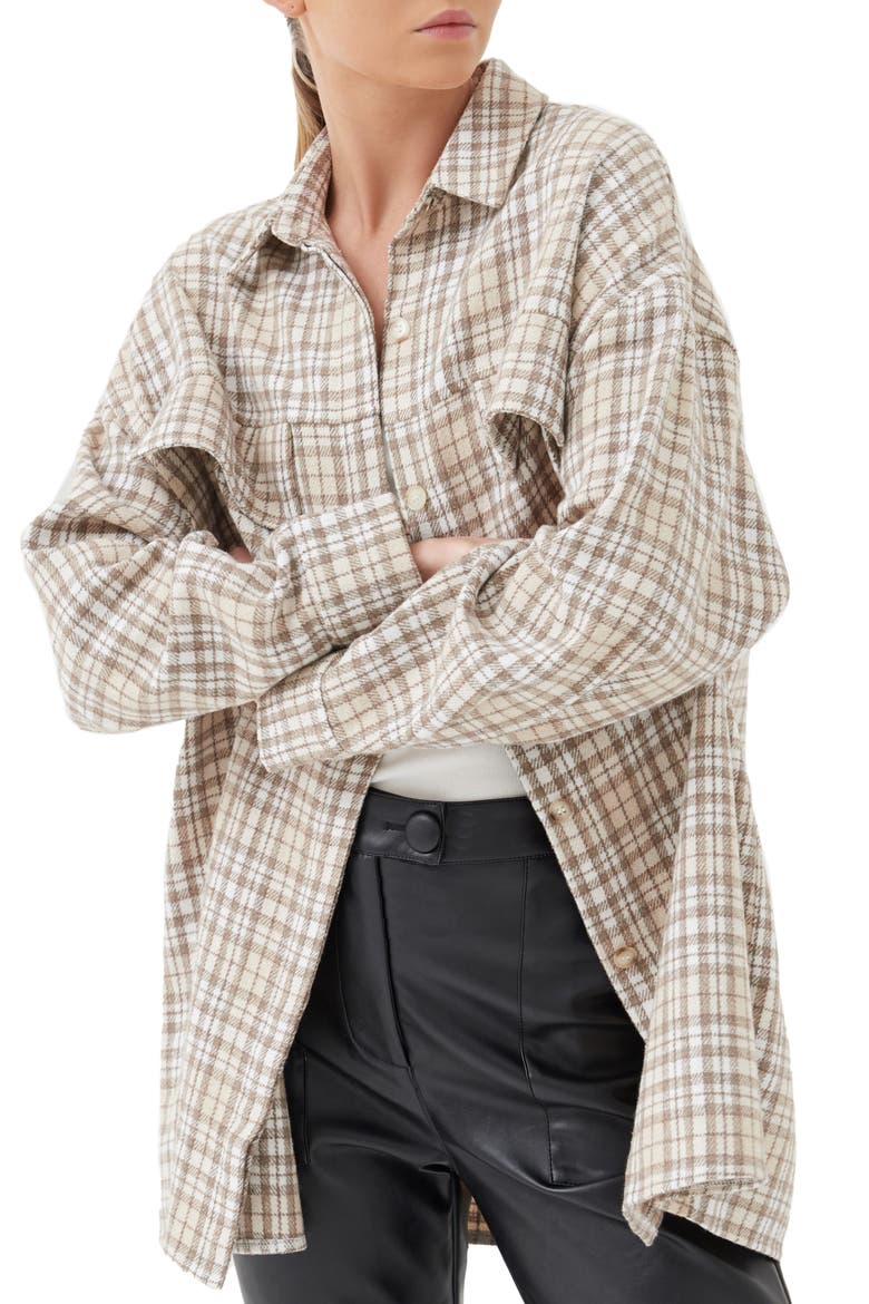 Coralie Check Button-Up Shirt, Main, color, BEIGE AND WHITE CHECK