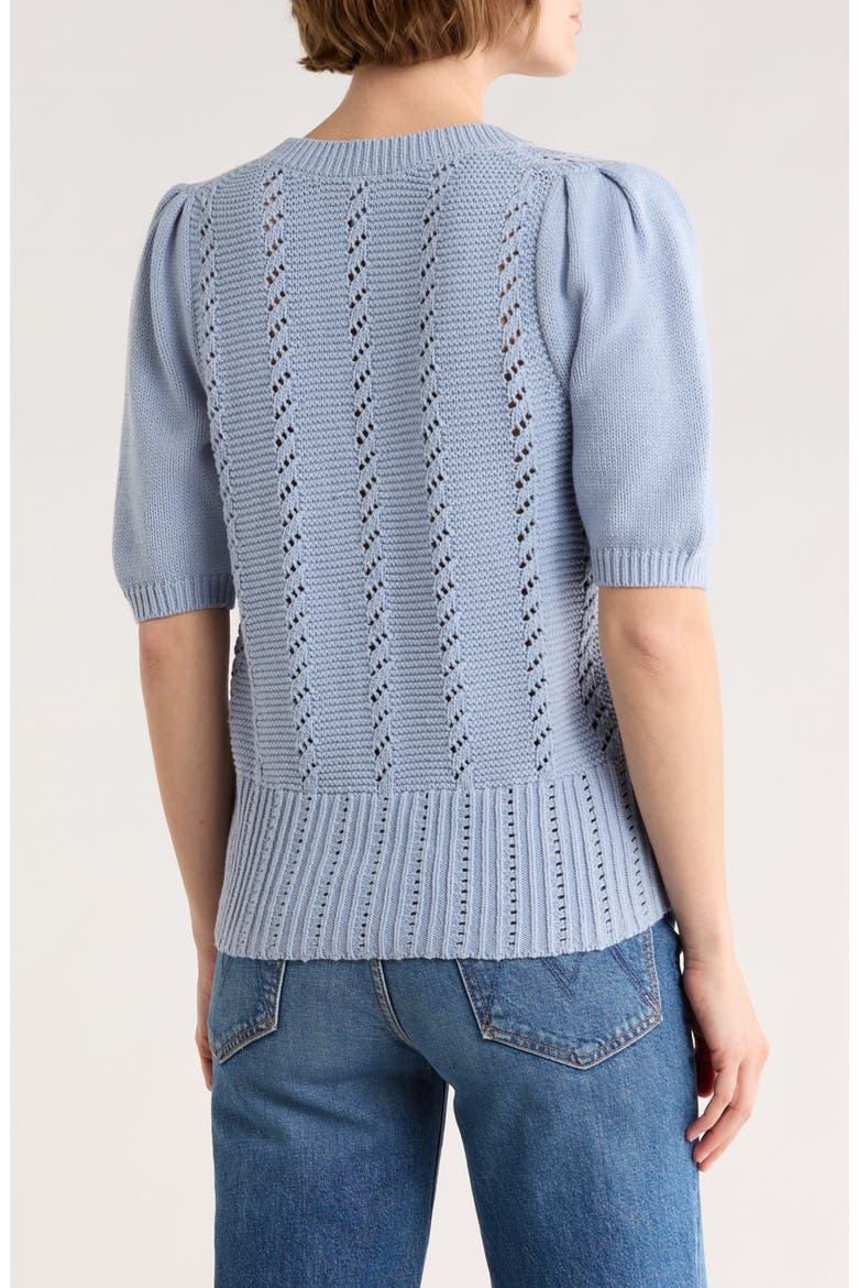 Pointelle Sweater Cardigan, Alternate, color, BLUE BLIZZARD