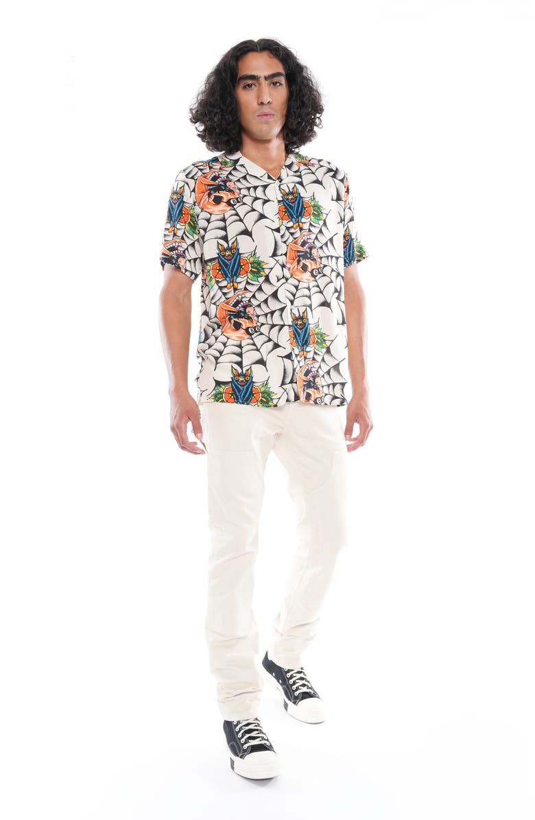 Cult of Individuality Yakuza Short Sleeve Cotton Button-Up Shirt, Alternate, color, Cream
