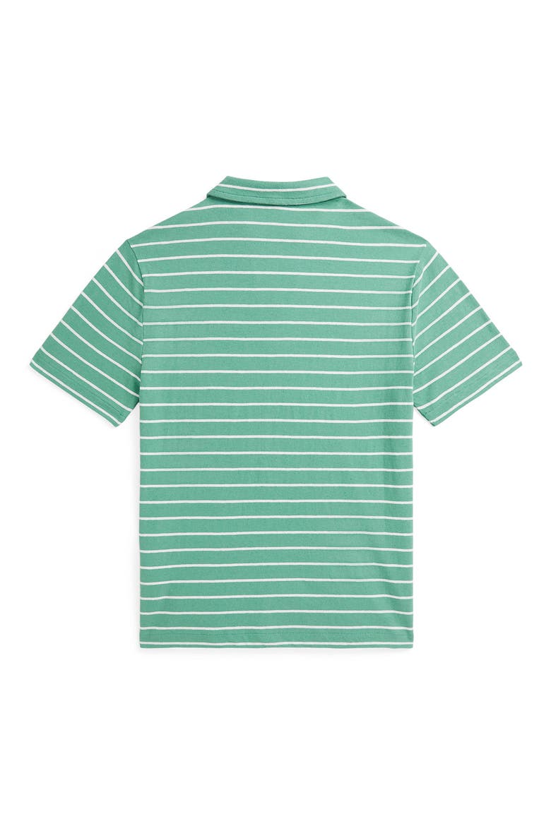 Kids' Stripe Cotton & Linen Pocket Polo, Alternate, color, HAVEN GREEN / DECKWASH WHITE