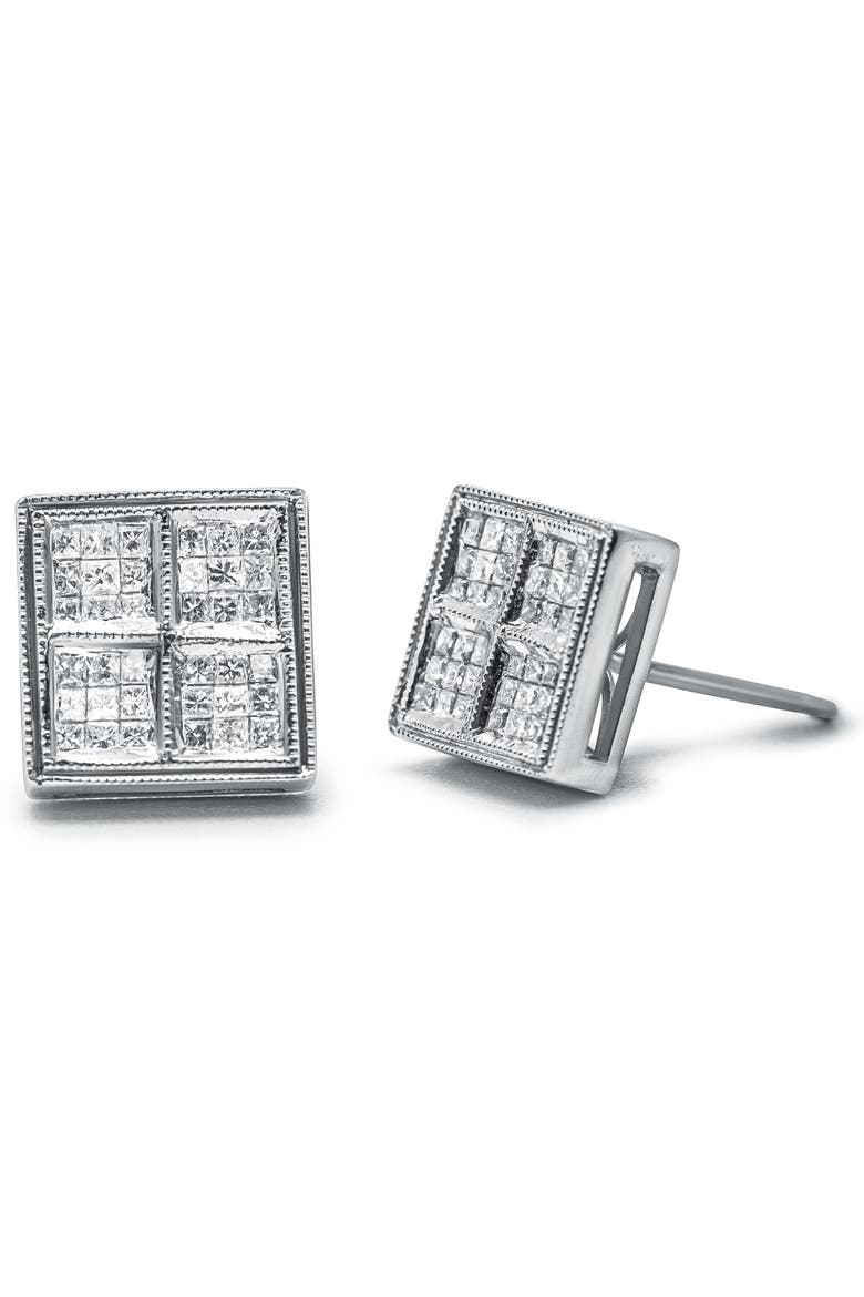 14K White Gold 1/2 Cttw Princess Diamond Composite Box Milgrain Stud Earrings, Main, color, White