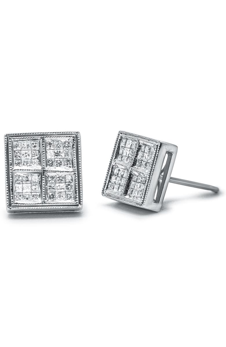 Haus of Brilliance 14K White Gold 1/2 Cttw Princess Diamond Composite Box Milgrain Stud Earrings, Main, color, White