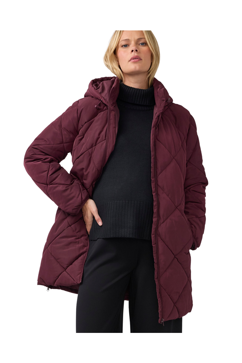 Quilted Longline Maternity and Postpartum Puffer Jacket, Alternate, color, Pomegranate