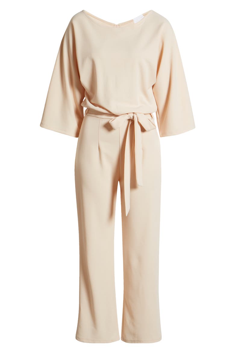 Joycelyn Flare Sleeve Tie Waist Jumpsuit, Alternate, color, BEIGE
