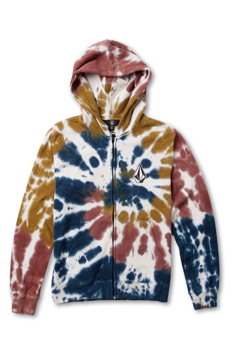 Volcom Kids' No Quarter Tie Dye Zip Hoodie, Main, color, 