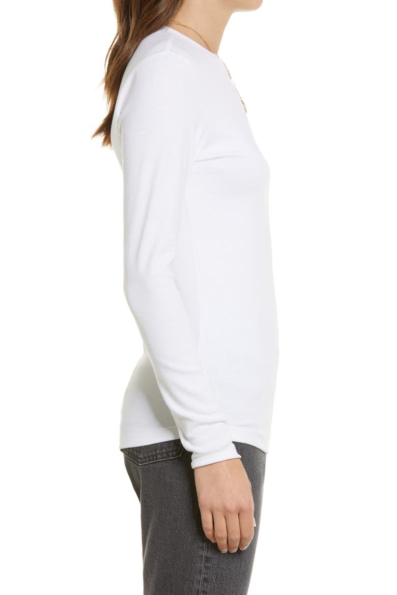 Women's Rib Crewneck Long Sleeve Shirt, Alternate, color, WHITE