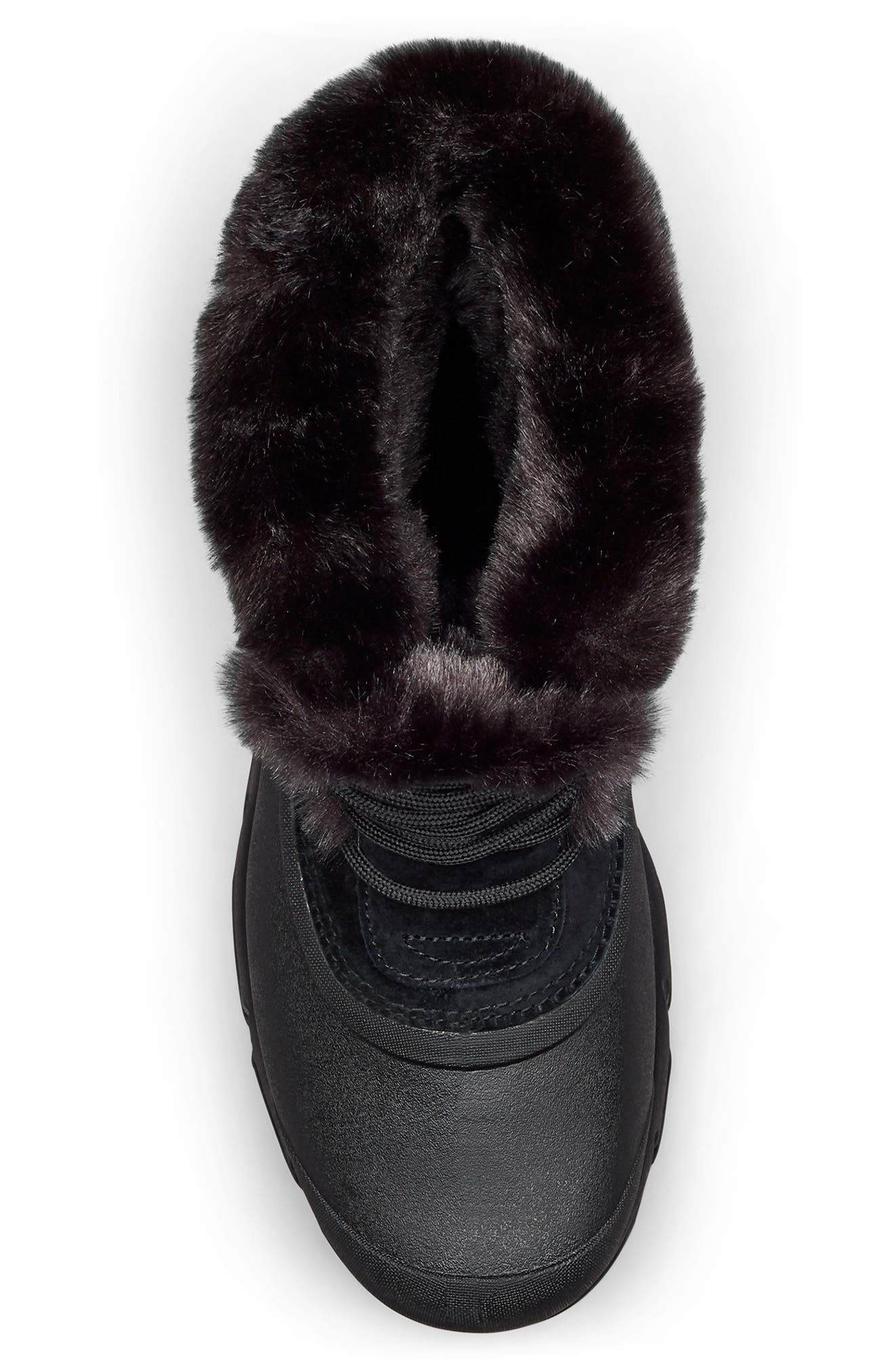SOREL Snow Angel Faux Fur Detail Waterproof Boot, Alternate, color, Black
