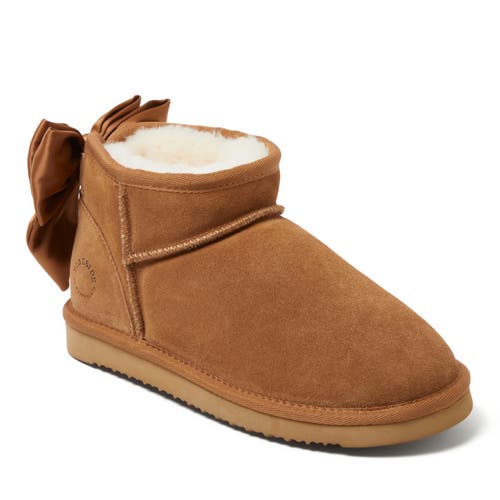 Dearfoams Fireside Riverland Genuine Shearling Bootie With Bow In Chestnut