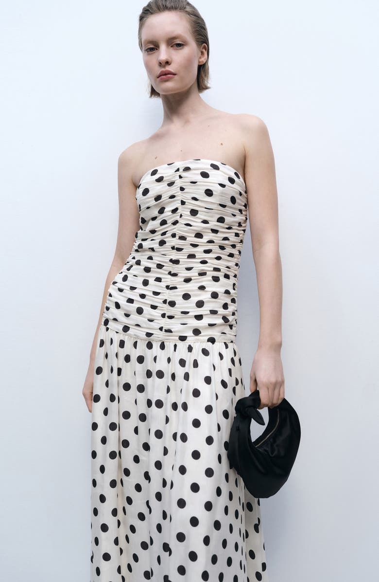 MANGO Polka Dot Ruched Maxi Sundress, Alternate, color, 