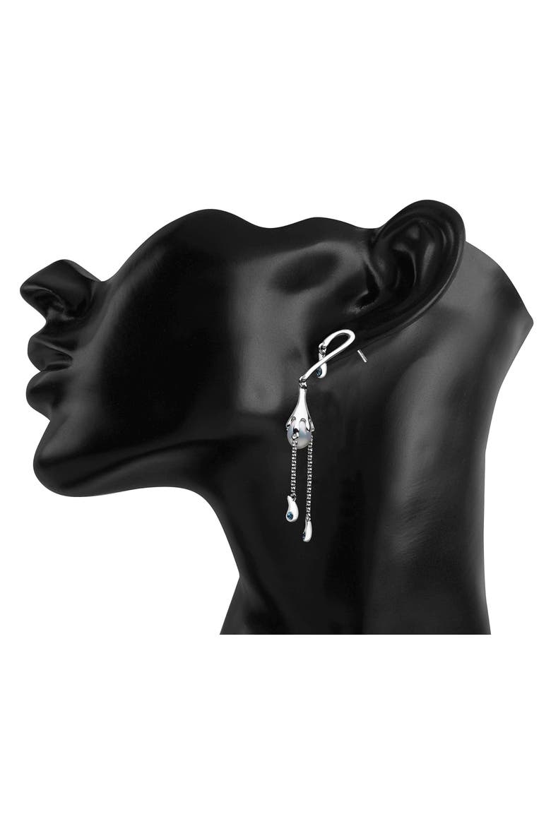 Pearl Drop Earrings with Blue Swarovski Crystals, Alternate, color, Sterling Silver