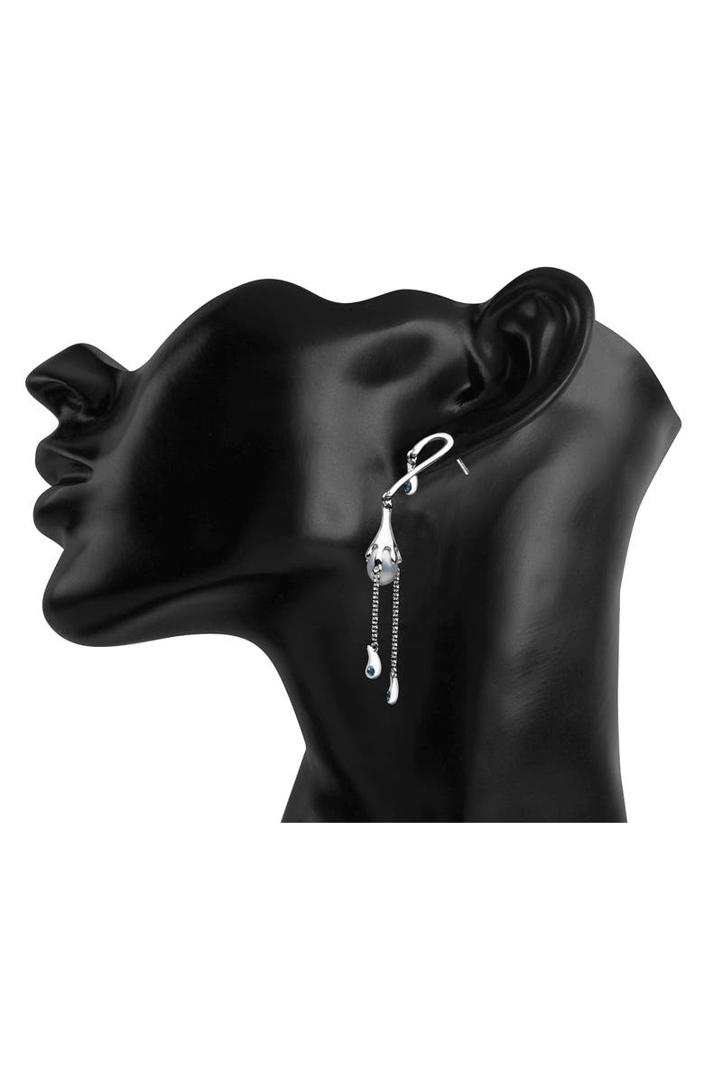 Lucy Quartermaine Pearl Drop Earrings with Blue Swarovski Crystals, Alternate, color, Sterling Silver