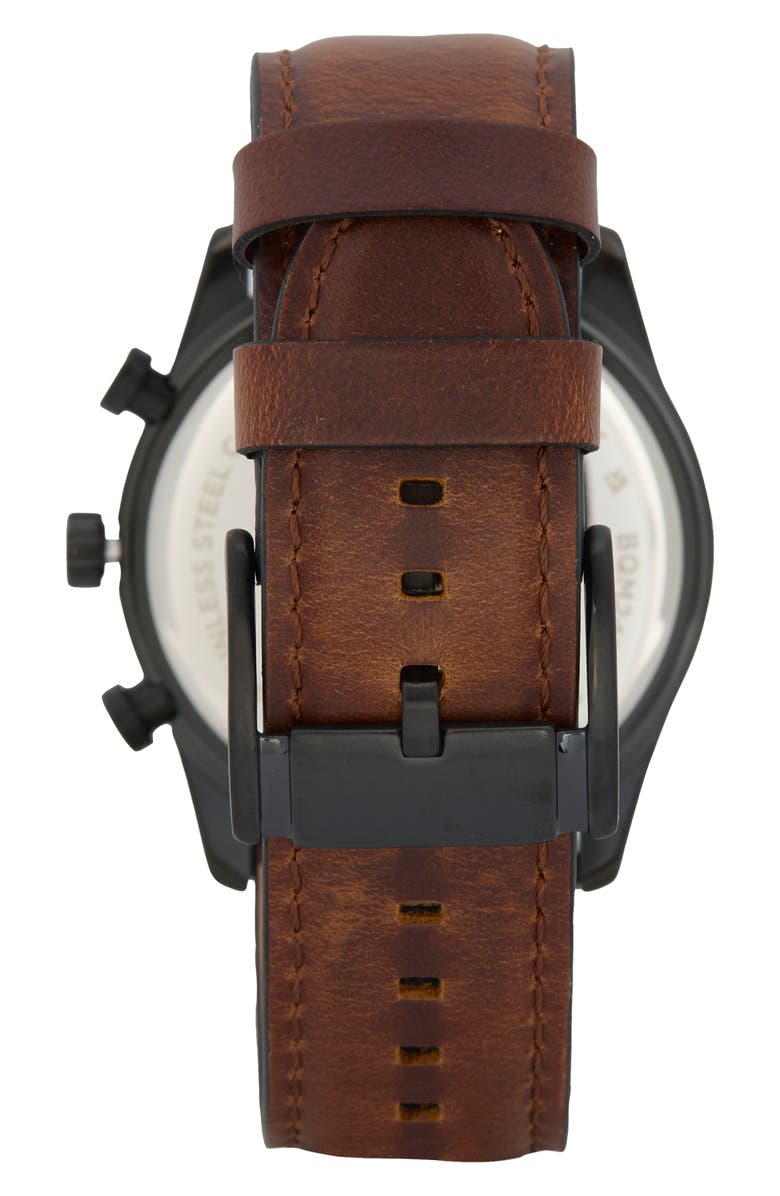 Fossil Sullivan Multifunction Leather Strap Watch, 44mm, Alternate, color, Black/ Brown