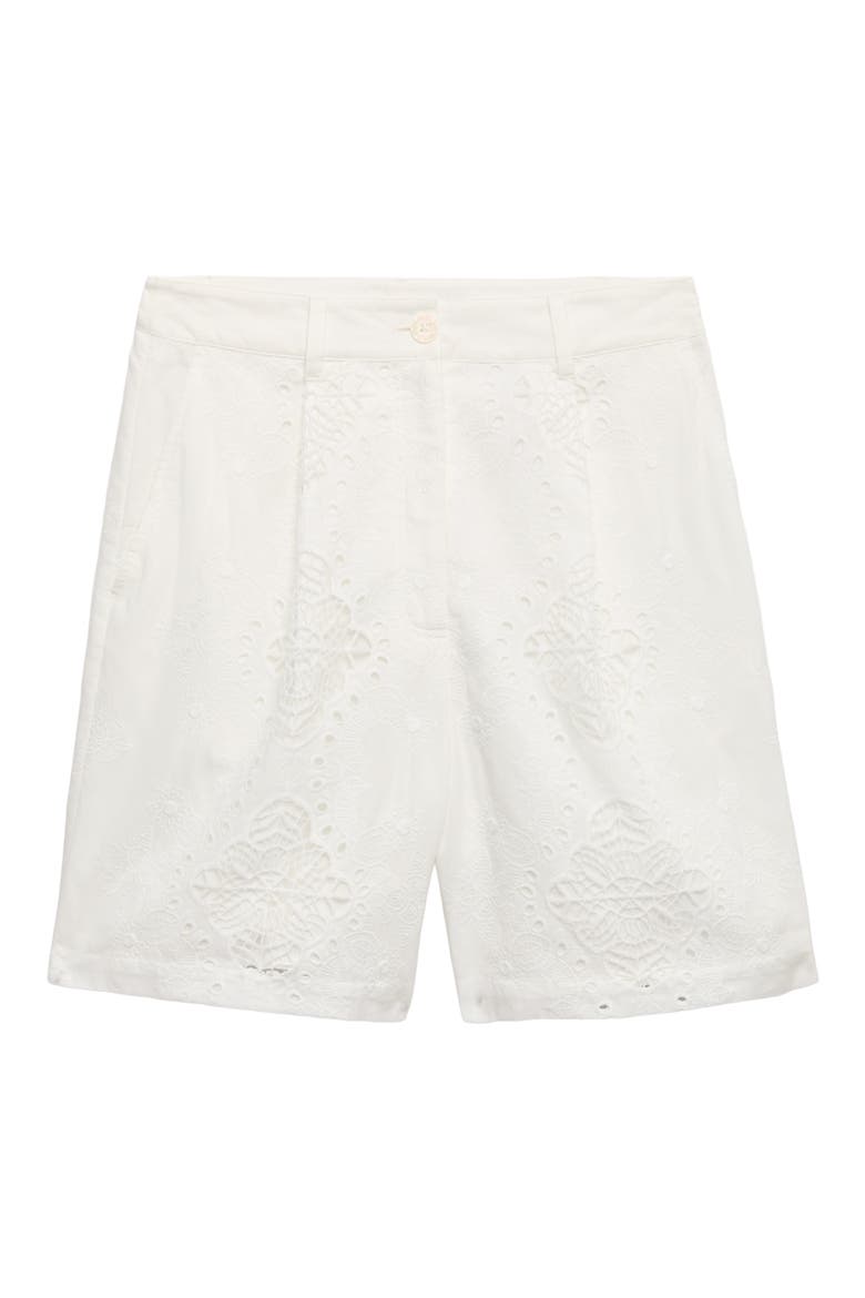 Floral Embroidered Cutwork Cotton Shorts, Alternate, color, SOFT WHITE