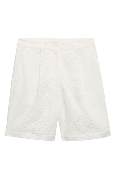 Floral Embroidered Cutwork Cotton Shorts